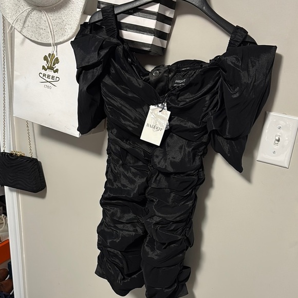 NWT Revolve Bardot Black Ruched Bodycon Mini Dress - Picture 8 of 10